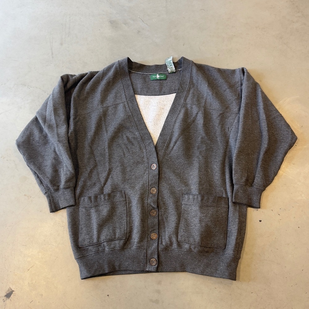 Vintage  Mens Medium Gray Cotton Blend Button Front Sweatshirt Cardigan Jacket